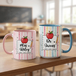 Personalized Teach Love Inspire Apple Pencil 11 oz 15 oz Ceramic Mug with Name Daily Use Back to School Teacher's Day Gift for Teacher