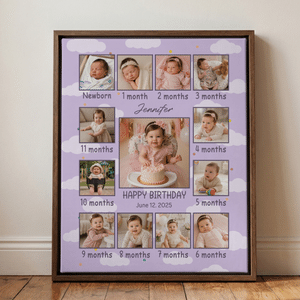 Personalized Baby Milestone Photo Canvas Prints with Name Date and Text Warm Minimalist Wall Displays Ship from USA Newborn Gift for New Parents