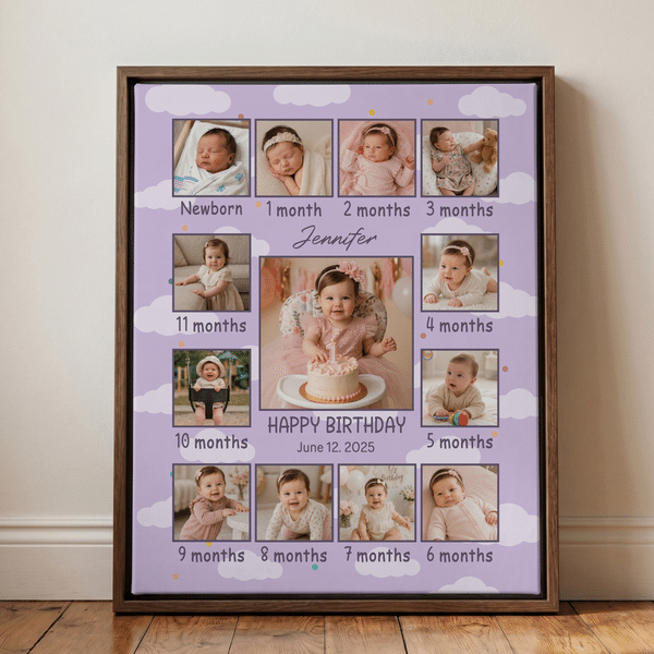 Personalised Baby Milestone Photo Canvas Prints with Name Date and Text Warm Minimalist Wall Displays Ship from USA Newborn Gift for New Parents