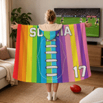 Personalised American Football Stitching Multicolour Soft Hooded Blanket with Name and Number Daily Use Birthday Gift for Kid Family Friend