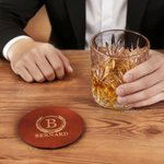 Personalised Retro Initial Monogram Whisky Glass Wooden Box Coaster Set with Name and Date Birthday Anniversary Gift for Men