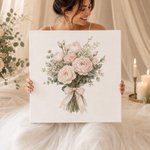 Personalized Watercolor Wedding Bouquet Photo Canvas Prints with Text and Date Wall Decor Ship from USA Wedding Anniversary Gift for Newlywed