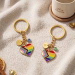 Personalized Birthstone Heart Shaped Rainbow Charm Keychain with Initial Pride Month Daily Use Birthday Gift for LGBTQ Girlfriend Woman