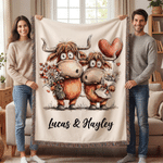 Personalised Cartoon Highland Cow Tassel Soft Throw Blanket with Name Daily Use Birthday Anniversary Gift for Couples