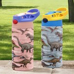 Personalised Multicolour Dinosaur-Themed 12 oz Insulated Kid Water Bottle with Name Back to School Birthday Gift for Boys Girls
