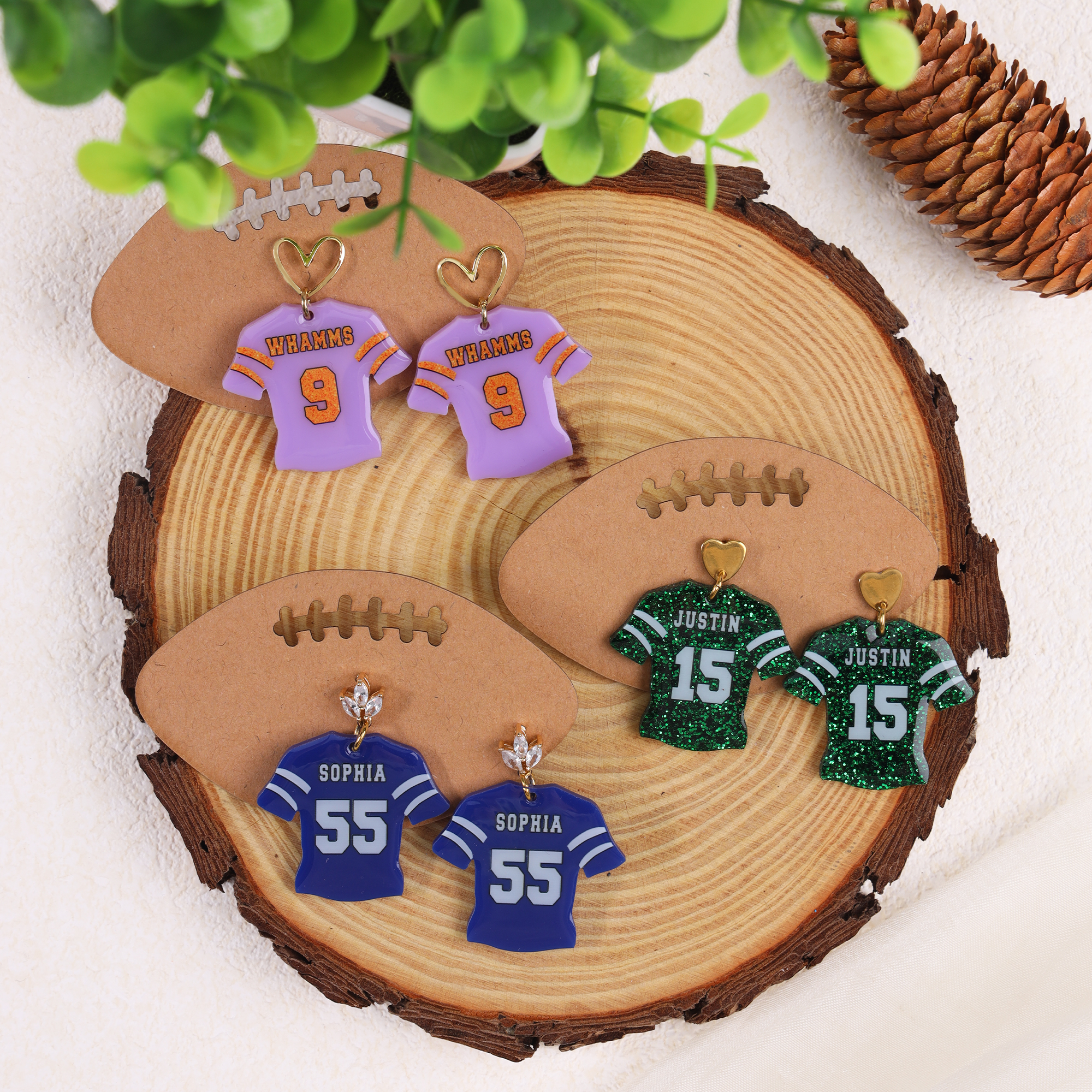 Individuell gestaltete Ohrringe im Stil eines Glitzer-Football-Trikots – Modeschmuck, Geschenk zum Spieltag, für das Team oder zum Geburtstag – für Football-Fans, Football-Mütter und Anhänger