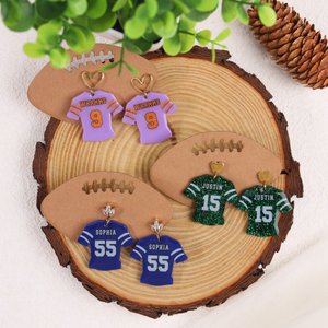 Personalized Glitter Football Jersey Design Earrings Fashion Jewelry Game Day Team Birthday Gift for Football Lover Football Mom Fans