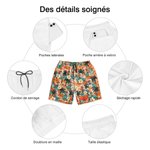 Short de bain personnalisé avec photo - Style hawaïen tropical à séchage rapide - Cadeau de vacances pour homme