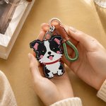 Personalized Cute Dog PU Leather Charm Keychain with Name Daily Use Birthday Gotcha Day Memorial Gift for Pet Lover Owner