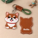 Personalized Cute Dog PU Leather Charm Keychain with Name Daily Use Birthday Gotcha Day Memorial Gift for Pet Lover Owner