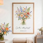 Personalized Watercolor Wedding Bouquet Photo Canvas Prints with Text and Date Wall Decor Ship from USA Wedding Anniversary Gift for Newlywed