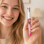 Personalised Glitter Birth Flower Practical 3 in 1 Ballpoint Pen with Name Set of 2 Daily Use Birthday Gift for Women Students