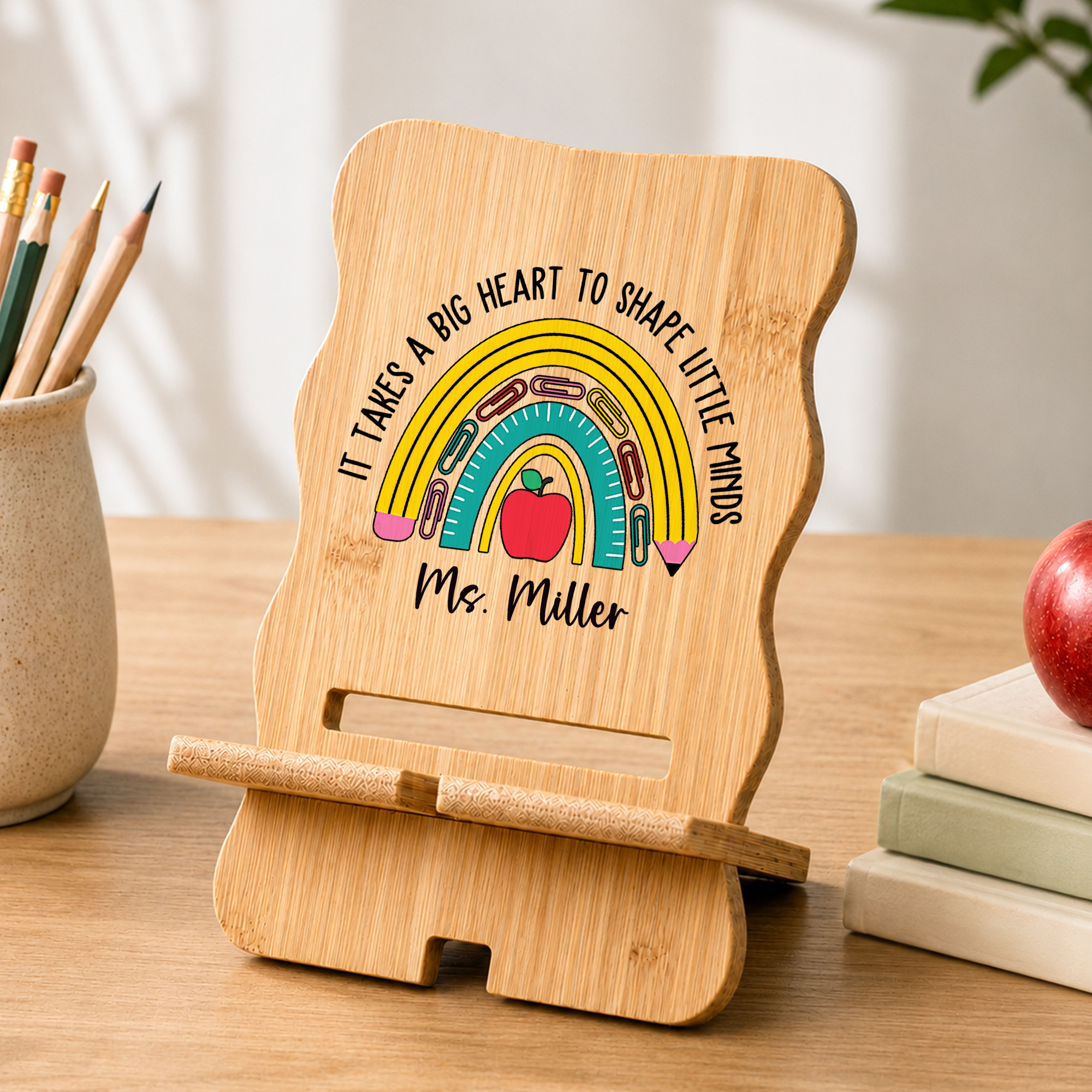 Individuell gestalteter Handyhalter im Regenbogen-Design für Lehrer mit Vor- und Nachnamen – für den täglichen Gebrauch, als Geschenk zum Geburtstag, zum Schulanfang oder zum Lehrertag