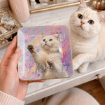 Personalized Colorful Oil Painting Style Pet Photo Square Ceramic Trinket Jewelry Dish with Name Daily Use Birthday Gift for Pet Owner