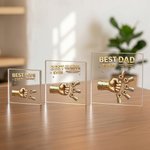 Personalized Best Dad Ever Fist Bump Clear Acrylic Plaque with Name Home Desk Decor Father's Day Gift for Dad Grandpa