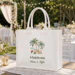 Personalized Palm Tree Large Capacity White Canvas Tote Bag with Text and Year Valentine's Day Wedding Gift for Bridesmaids Brides
