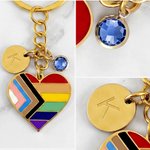 Personalized Birthstone Heart Shaped Rainbow Charm Keychain with Initial Pride Month Daily Use Birthday Gift for LGBTQ Girlfriend Woman