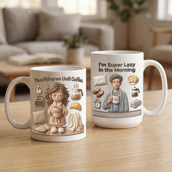 Personalized Funny Pajama Character Humorous Text 11 oz / 15 oz Ceramic Mug with Name Daily Use Office Birthday Gift for Couple Friends