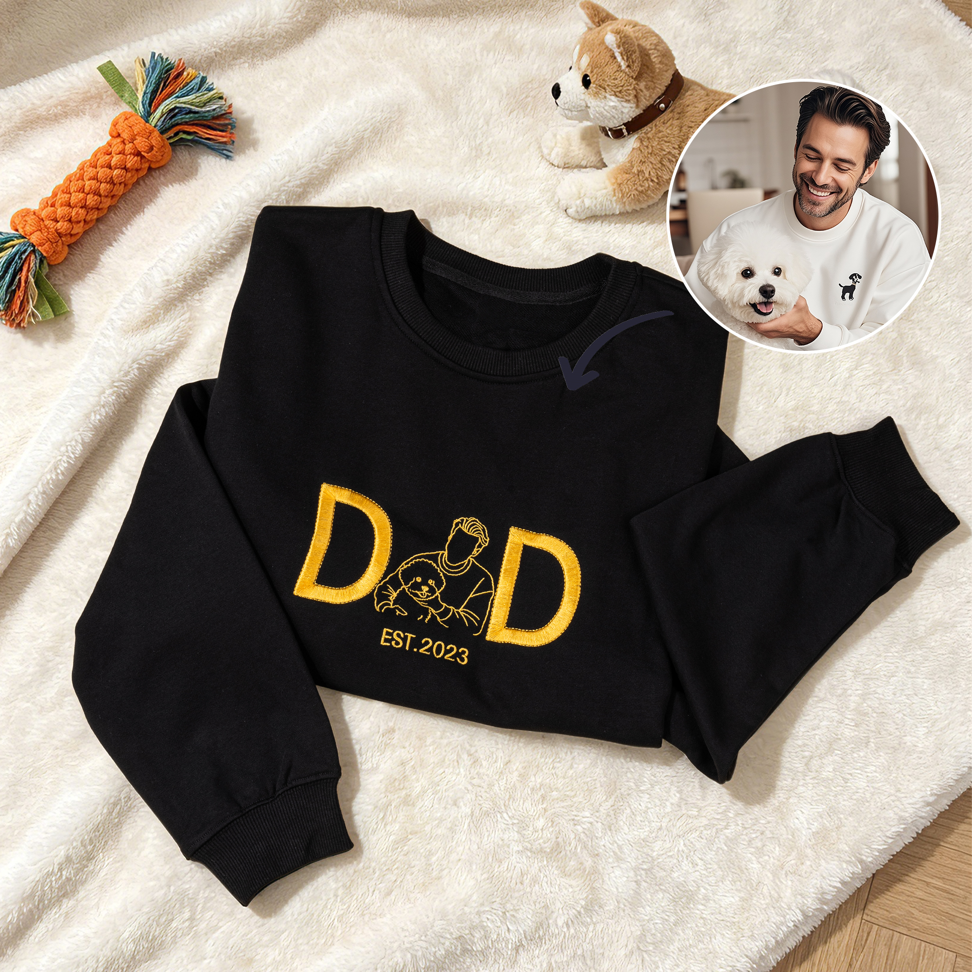 Personalisierte bestickt Haustier Papa Mama Foto weiches T-Shirt Sweatshirt Hoodie mit Jahr täglich tragen Geburtstag Jahrestag Geschenk für Tierliebhaber