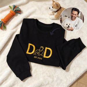 Personalised Embroidered Pet Dad Mum Photo Soft T-shirt Sweatshirt Hoodie with Year Daily Wear Birthday Anniversary Gift for  Pet Lovers
