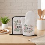 Personalised Watercolour Flower Insulation Glove and Pot Holder Set with Text Kitchen Decor Birthday Mother's Day Gift for Woman