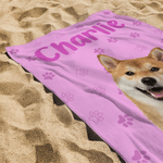 Personalized Pet Photo Paw Print Quick Dry Oversized Beach Towel with Name Travel Use Birthday Beach Party Gift for Pet Owner Pet Lover