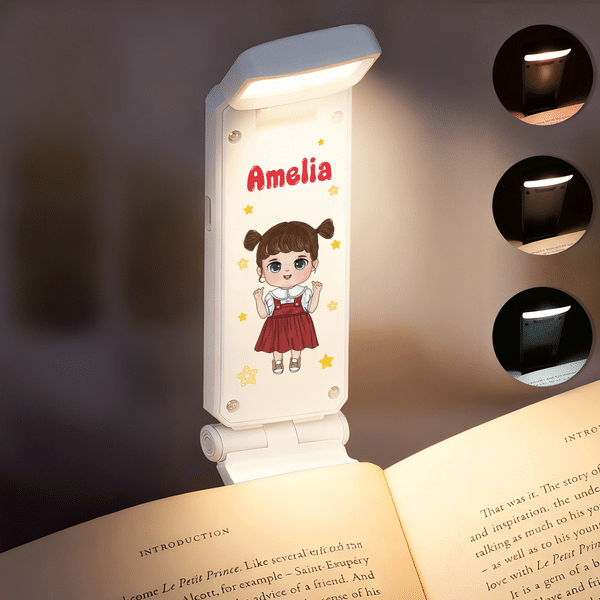 Personalized Cartoon Character Rechargeable LED Light Clip with Name Birthday Gift for Kids Book Lovers