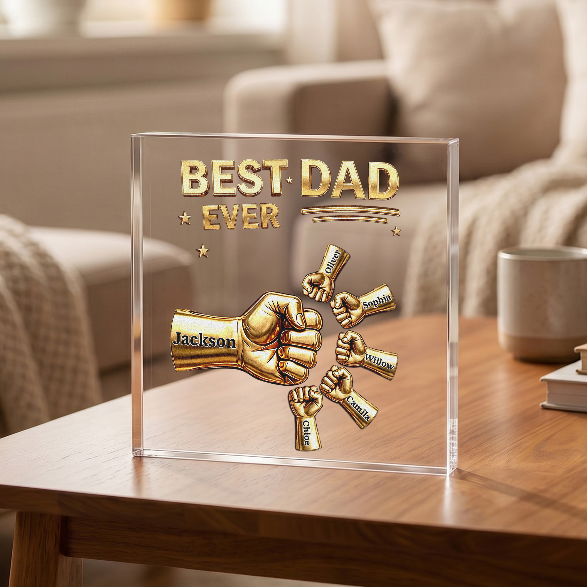 Personalisierte Best Dad Ever Fist Bump Clear Acryl Plaque mit Namen Home Desk Decor Vatertag Geschenk für Papa Opa
