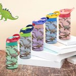 Personalised Multicolour Dinosaur-Themed 12 oz Insulated Kid Water Bottle with Name Back to School Birthday Gift for Boys Girls