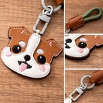 Llavero personalizado de cuero de PU de perro de dibujos animados con nombre Uso diario Aniversario Cumpleaños Regalo para los amantes de los dueños de mascotas
