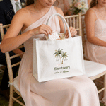 Personalized Palm Tree Large Capacity White Canvas Tote Bag with Text and Year Valentine's Day Wedding Gift for Bridesmaids Brides