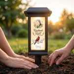 Lampe solaire de jardin personnalisée « Soft Glow » en forme de photo de cardinal, avec nom et année, pour cimetière – Fecor Memorial Gardens – Cadeau en hommage à un être cher disparu