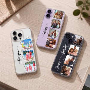 Personalised Photos Transparent Phone Case for iPhone with Text Daily Use Anniversary Birthday Gift for New Parents Couples