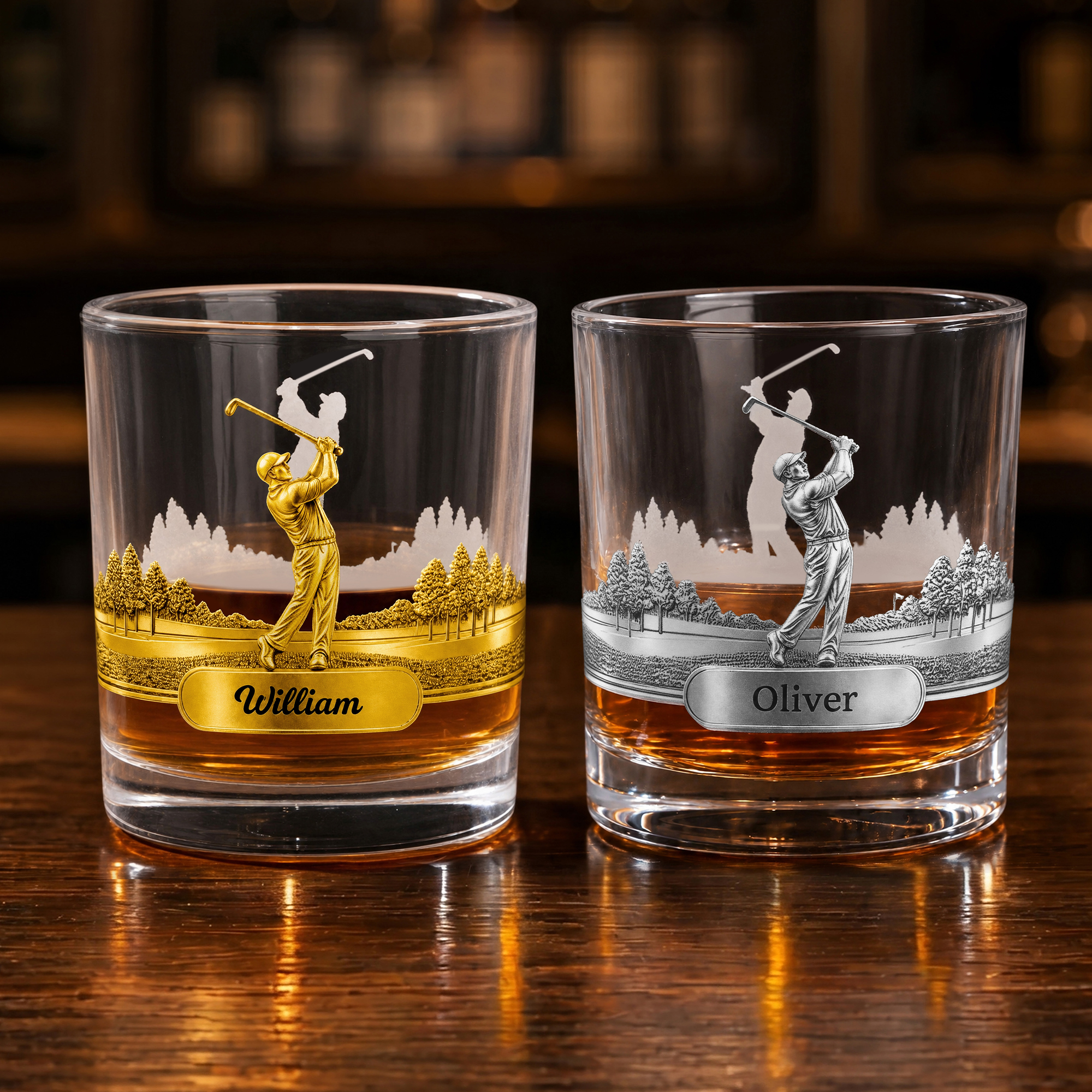 Personalisierte Golf Swing Charakter Name 10 oz Rock Old Fashioned Whiskey Glas Vatertag Geburtstag Geschenk für Mann Golfliebhaber