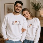 Personalized Romantic Embroidered Photo Soft T-shirt Sweatshirt Hoodie with Initials Birthday Wedding Anniversary Gift for Couple