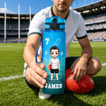 Personalised Cartoon Australian American Football Player Name Gradient Sports BPA-Free Water Bottle with Flip Top Game Day Birthday Gift for AFL Enthusiast