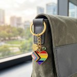 Personalized Birthstone Heart Shaped Rainbow Charm Keychain with Initial Pride Month Daily Use Birthday Gift for LGBTQ Girlfriend Woman