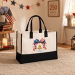 Personalized 250th Anniversary Bow Bell Star Ribbon Tote Bag with Name American Independence Day Birthday Gift for Family Woman Man