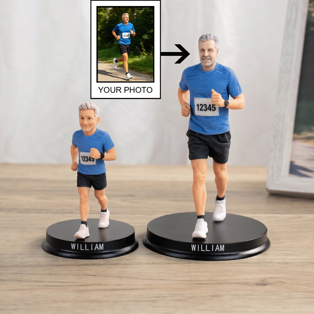 Personalised 3D Marathon Runner Photo Figurine Ornament with Wooden Base and Text  Desk Decoration Birthday Gift for Running Lovers 3