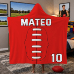 Personalised American Football Stitching Multicolour Soft Hooded Blanket with Name and Number Daily Use Birthday Gift for Kid Family Friend
