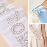 Personalised Rhinestone Pearl Name Party Sash Hen Party Bridal Shower Gift for Bridesmaid Bride to Be