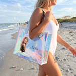 Personalized Cartoon Y2K Girl Holographic Clear Tote Bag with Name Wedding Party Travel Birthday Gift for Girls