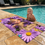Personalised Birth Flower Cartoon Kid Photo Quick Dry Oversized Microfiber Beach Towel with Name Travel Essentials Beach Party Birthday Gift for Kids