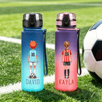 Personalized Soccer Cartoon Character Plastic Water Bottle with Name and Number Game Day Birthday Gift for Kids Teens