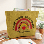 Personalized Teacher Theme Rainbow Large Capacity Corduroy Tote Bag with Text Daily Essential Teacher's Day Gift for Women Teachers