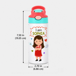 Personalised Kind Smart Loved Colourful Cartoon Character 12 oz Insulated Water Bottle with Straw Handle and Name Daily Use Back to School Gift for Kid