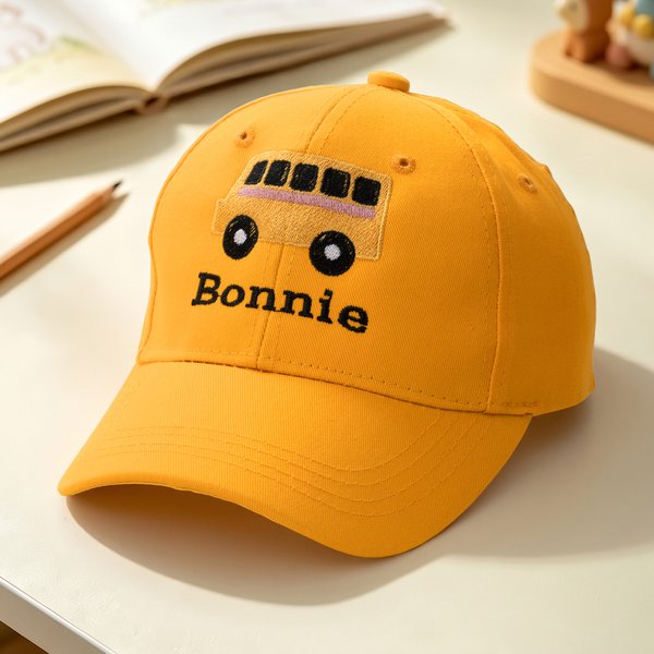 Personalized Multicolor Book Pencil Apple Trucker Hat Baseball Cap with Embroidered Name Back to School Birthday Gift for Kids Toddlers