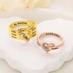 Personalized 1-8 Birthstones Heart Design Ring with Engraved Names Family Jewellery Birthday Mother's Day Gift for Women
