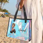 Personalized Cartoon Y2K Girl Holographic Clear Tote Bag with Name Wedding Party Travel Birthday Gift for Girls