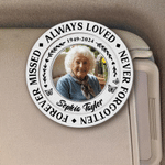 Personalised Round-Shaped Photo Wooden Car Visor Clip with Name and Year Car Accessory Anniversary Sympathy Gift for Loss of Loved One